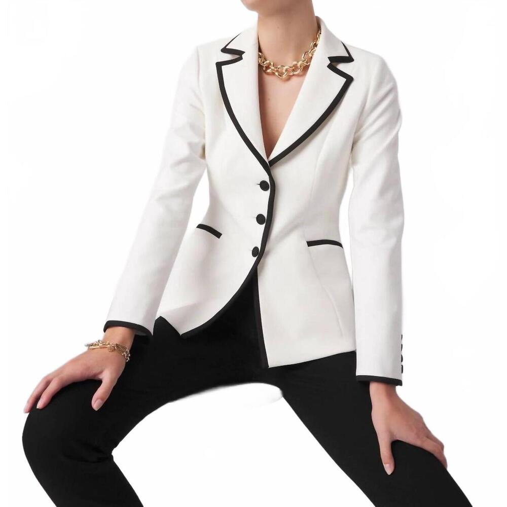 NEW WHITE HOUSE BLACK MARKET 3-button signature blazer in ecru/black - Picture 3 of 5